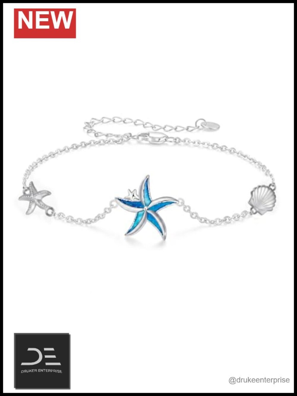 Cuoka Starfish Bracelet 925 Sterling Silver White Fire Opal Chain Ocean Jewelry